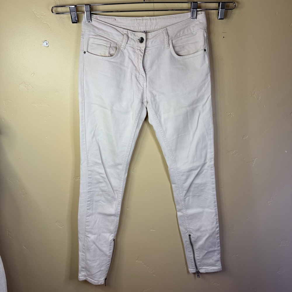 SANDRO White Zipper‎ Ankle Tapered Jeans Size 36 Mid Rise Denim Stretch Street